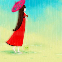 雨中的等待打伞卡通女生头像_www.qqtu8.net